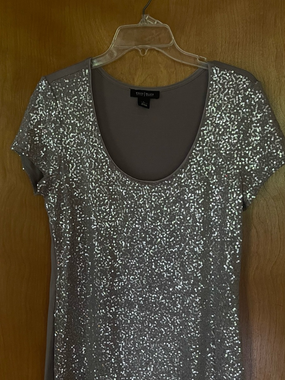White House Black Market Silver Sequin Scoop Neck Top